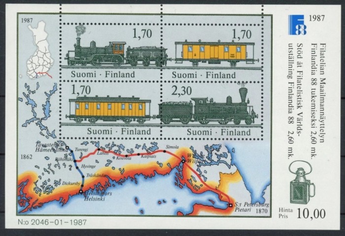 Finlanda 1987 - Trenuri, cai ferate, bloc neuzat