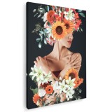 Tablou femeie cu flori pe cap, multicolor 1349 Tablou canvas pe panza CU RAMA 60x90 cm