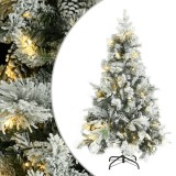 Cumpara ieftin Brad de Crăciun pre-iluminat cu zăpadă &amp; conuri, 120 cm, PVC&amp;PE