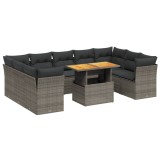 Cumpara ieftin Set mobilier de gradina cu perne, 10 piese, gri, poliratan