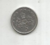 (No2) moneda-Anglia- 5 pence 1991, Europa