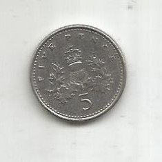 (No2) moneda-Anglia- 5 pence 1991