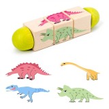Mini-Puzzle din Lemn Fahenger cu Animale, Stil Montessori, Forma Cilindru, Jucarie Educativa