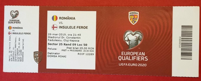 Bilet meci fotbal ROMANIA - INSULELE FEROE (26.03.2019)