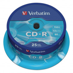 Set 25 CD-R Inscriptibil Verbatim cu Suport, Capacitate 700 Mb, Viteza 52x, Verbatim Set CD-uri, Verbatim CD Inscriptibil, CD-R Inscriptibil 52x700 Mb