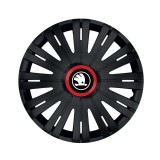 Set 4 Capace Roti pentru Skoda Nou Alb-Negru, model Active Black Cu Inel Rosu, R16, SKODA