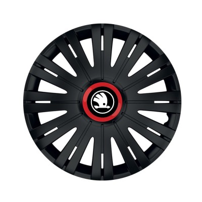 Set 4 Capace Roti pentru Skoda Nou Alb-Negru, model Active Black Cu Inel Rosu, R14, SKODA foto