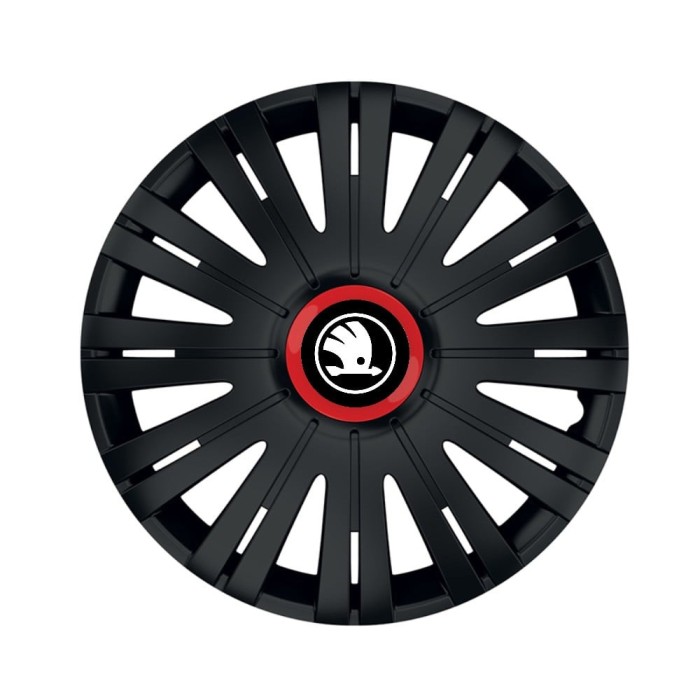 Set 4 Capace Roti pentru Skoda Nou Alb-Negru, model Active Black Cu Inel Rosu, R14, SKODA