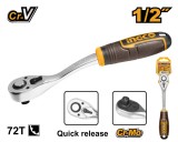 Cumpara ieftin Cheie cu Clichet Tubulare 1/2, 72T, 260mm, Cr-V Industrial, maner pvc Ingco HRTH8412