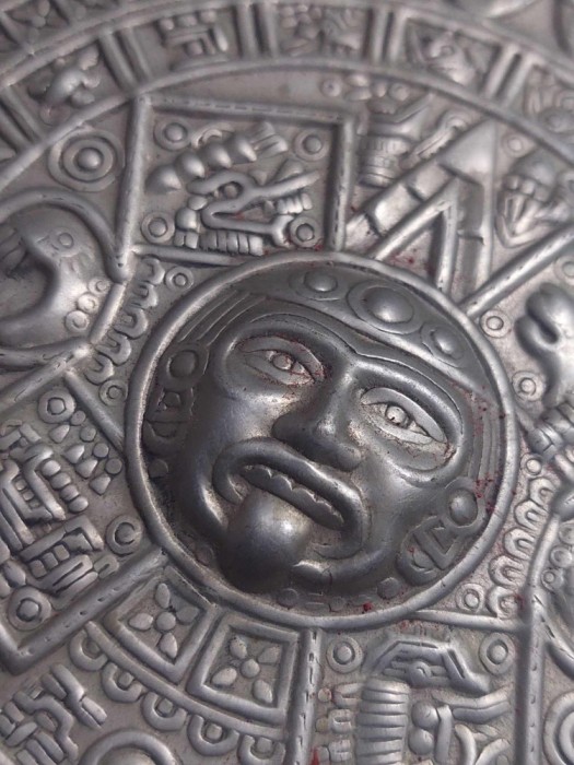 Platou incrustație coajă abalone epocă Mexicană aztecă-calendar AZTEC ALPACA,Col