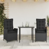 vidaXL Set mobilier de grădină cu perne, 3 piese, negru, poliratan 3213184