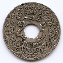 Maroc 25 cenți 1921 - Yusuf ND, Cupru-nichel, 24 mm Y-34.1