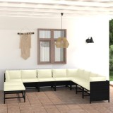 Cumpara ieftin Gossi set mobilier de gradina cu perne, 9 piese, negru, poliratan