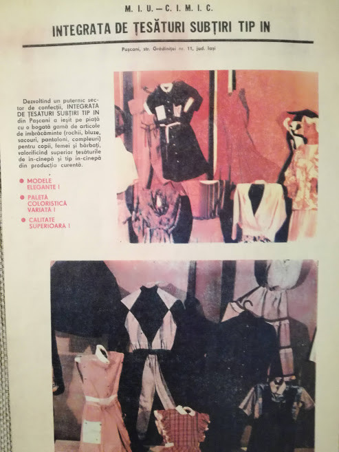 anii 80, reclamă Integrata de Țesături Subțiri tip In, 20 cm x 28 cm, PAȘCANI