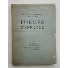 POEMES D&#039;ENFANCE, ANNA DE BRANCOVAN - PARIS, 1928