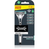Wilkinson Sword Quattro Titanium Sensitive Aparat de ras + rezervă lame 5 bucati