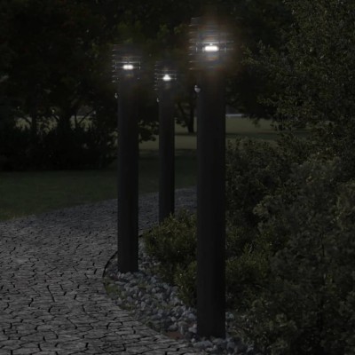 vidaXL Lămpi exterioare de podea senzori 3 buc. negru 110 cm oțel inox foto