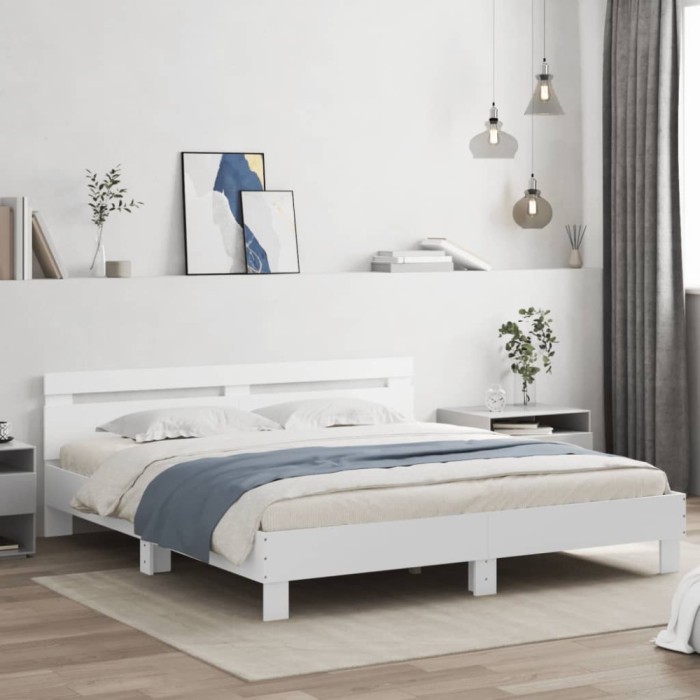 vidaXL Cadru de pat cu tăblie și LED, alb, 180x200 cm 3207525