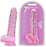 Dildo Loving Joy, cu testicule, Roz, 19 cm