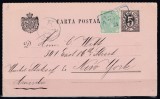 ROMANIA 1891 INTREG POSTAL C.P. CU MARCA CIFRA CIRCULAT AZUGA NEW YORK 1891, Stampilat