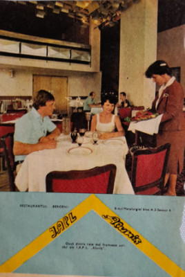 1982 Reclamă Restaurantul BERCENI, JAPL Alunis comunism 24x17 cm epoca de aur foto