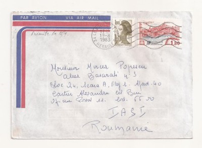 FD15 - Plic Circulat international Franta - Romania (Iasi ) , 1983 foto