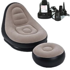 Fotoliu Gonflabil cu Taburet APF&reg; - Set Sezlong Pliabil, Confortabil, cu Pompa Electrica Inclusa