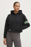 Adidas Originals bluza femei, culoarea negru, cu glugă, cu imprimeu, IU2497