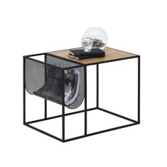 Masuta de cafea din metal negru si blat mdf stejar Flyn 55x40x45 cm
