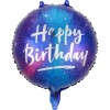 Balon din folie metalizata, flippy, mini figurina rotunda, model cer instelat, happy birthday, tematica aniversare, 45 cm, ambalaj individual, pai inc