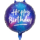 Balon din folie metalizata, flippy, mini figurina rotunda, model cer instelat, happy birthday, tematica aniversare, 45 cm, ambalaj individual, pai inc