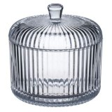 Bombonieră din Sticlă Transparentă cu Capac și Model Reliefat Striat, 300ml, CMCLASS