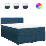 Cumpara ieftin Pat box spring cu saltea, albastru, 140x200 cm, catifea