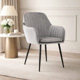 Cumpara ieftin Scaun stil fotoliu bucatarie/living, Artool, Lugo, catifea argintie, picioare metal negru, 57.5x56.5x86.5 cm