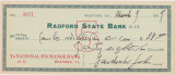 CHECK RADFORD STATE BANK 1917 XF WTMK