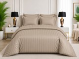 Cumpara ieftin Lenjerie de Pat Damasc Satinat Bej, 6 Piese, Cearsaf cu Elastic 180x200 cm