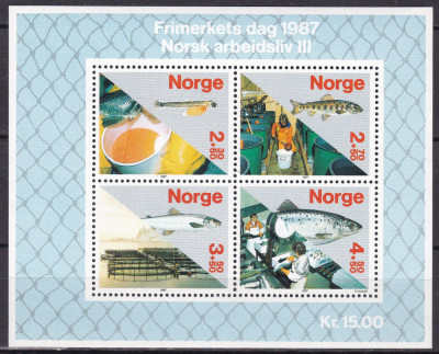 Norvegia 1987 piscicultura fauna MI bl. 8 MNH foto