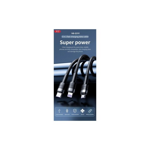 Cablu pentru incarcare 40W Quick Charge si transfer date 3 in 1: Micro USB, Type C si Lighting (compatibil Iphone) Cod: XO-Q191 Automotive TrustedCars