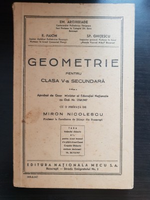 Geometrie pentru clasa V-a secundară - Em. Arghiriade, R. Faion, Sp. Ghițescu foto