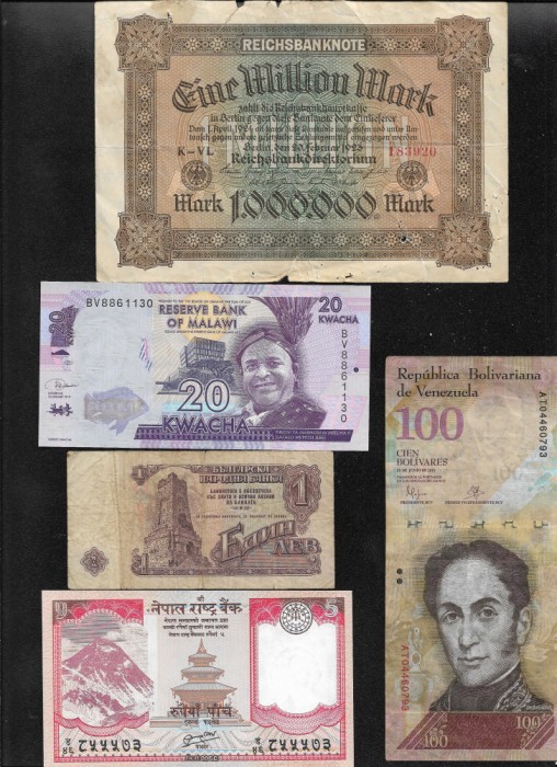 Set 5 bancnote de prin lume adunate (cele din imagini) #399