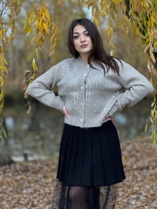 Jacheta dama bej cu paiete transparente