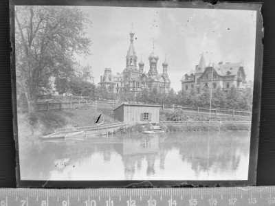 NEGATIV FOTO / FOTOGRAFIE PE STICLA , ANII 1900 BISERICA .. foto