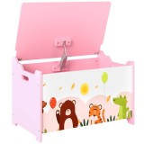AIYAPLAY Ladă de depozitare pentru jucării cu balamale de siguranță din lemn pentru copii, Roz | Aosom Romania