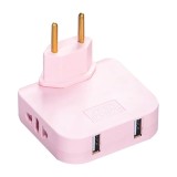 Adaptor Triplu Rotativ 180&deg; cu 2 Prize și 2 Porturi USB Techstar&reg;, 2500W, Roz - Ideal pentru Spatii Inguste