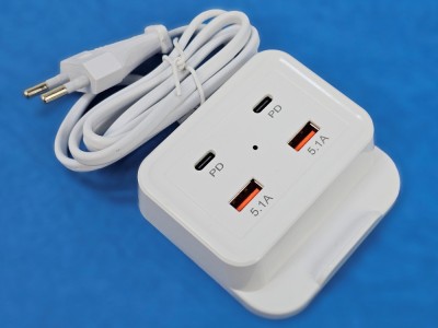 Incarcator retea 230V, max 5.1A, 2xUSB, 2xUSB-C PD, cablu retea 96 cm, Alb foto