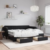 Cumpara ieftin Pat de zi cu extensie și sertare, negru, 80x200 cm, catifea