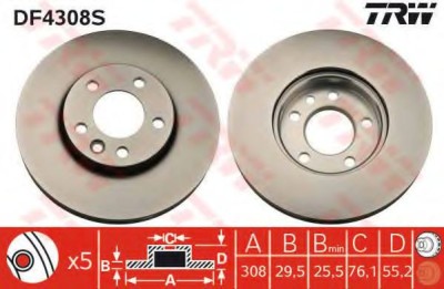 Disc frana VW TRANSPORTER V caroserie (7HA, 7HH, 7EA, 7EH) (2003 - 2016) TRW DF4308S foto