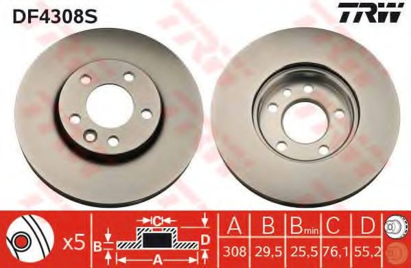 Disc frana VW TOUAREG (7LA, 7L6, 7L7) (2002 - 2010) TRW DF4308S