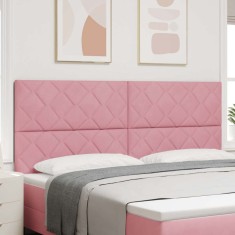 vidaXL Tăblie LED cu lumini cu bandă LED Geometric Roz 200 cm Catifea 3338565