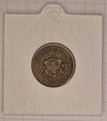 Switzerland Elvetia 20 Rappern 1850, KM#7, Billon foto